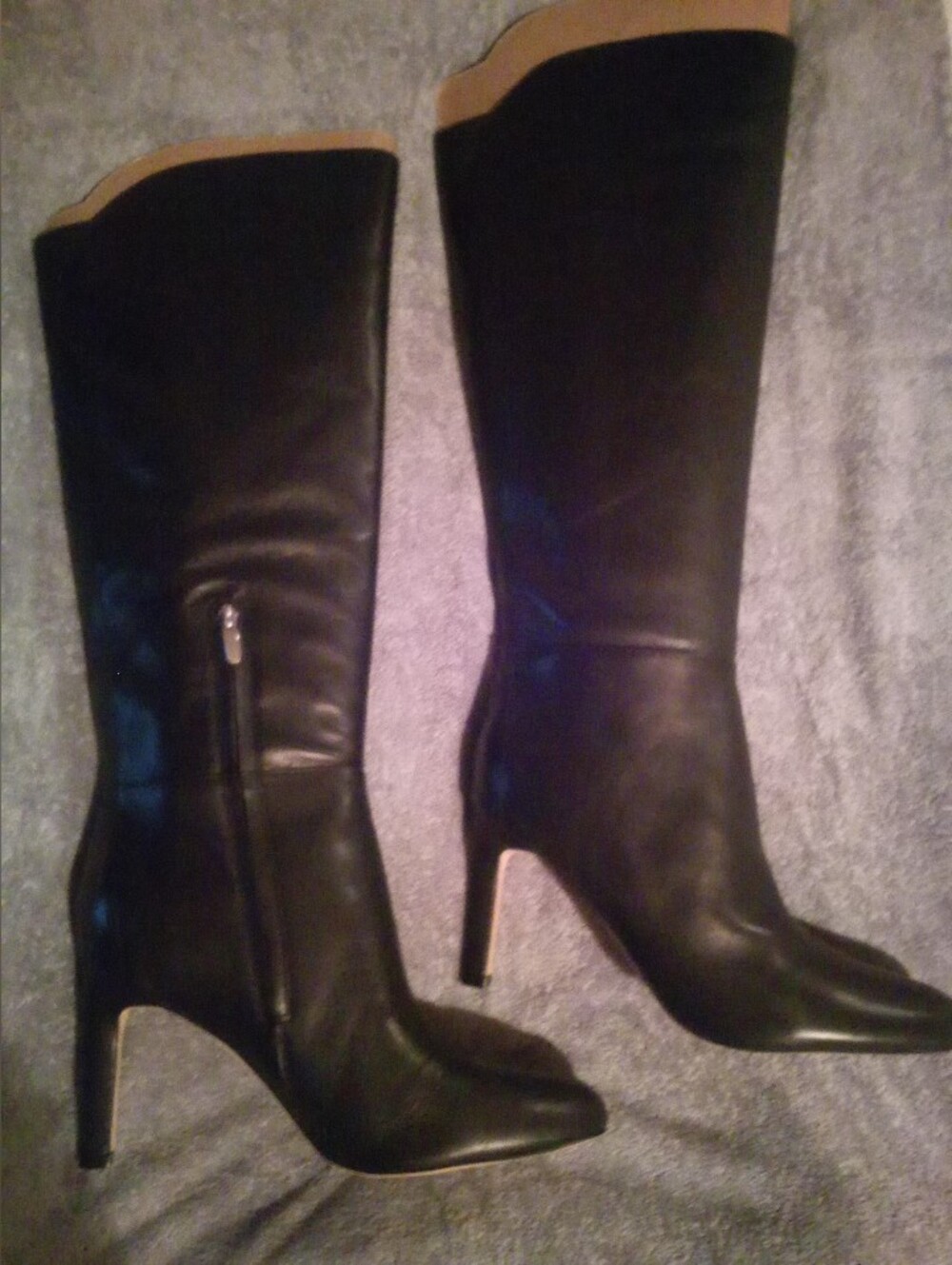 Nine West sancha Classic Black Knee-High Leather Boots with Heel